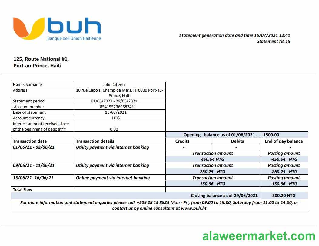 Haiti BUH bank statement